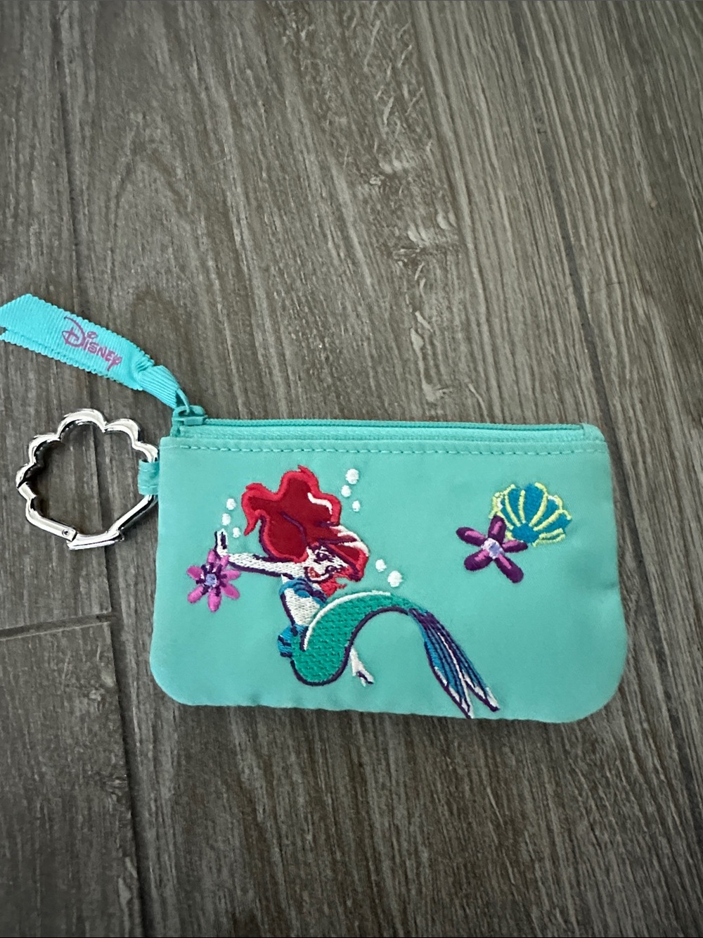 Vera Bradley x Disney Aqua Ariel Embroidered Coin Pouch Keyring